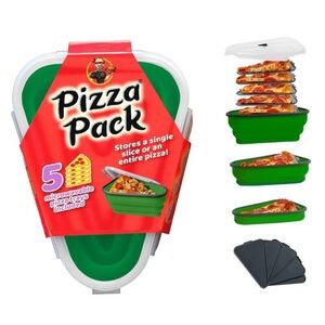 Pizza Pack Silicone Storage Container w Trays Green Dishwasher-Safe Food Storage